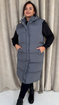 CurveWow Hooded Longline Gilet Grey
