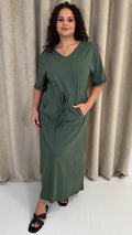 CurveWow Maxi T-Shirt Dress With Drawstring Khaki