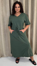 CurveWow Maxi T-Shirt Dress With Drawstring Khaki