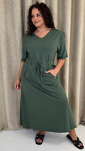 CurveWow Maxi T-Shirt Dress With Drawstring Khaki