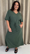 CurveWow Maxi T-Shirt Dress With Drawstring Khaki