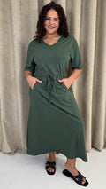 CurveWow Maxi T-Shirt Dress With Drawstring Khaki