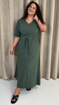 CurveWow Maxi T-Shirt Dress With Drawstring Khaki