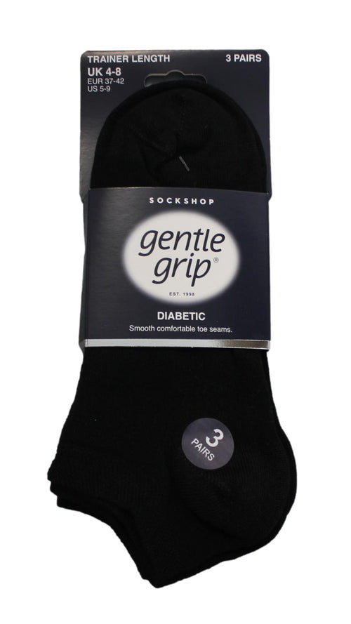 Gentle Grip 3 Pack Diabetic Trainer Socks Black