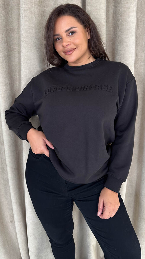 CurveWow Embossed 'London Vintage' Sweatshirt Black