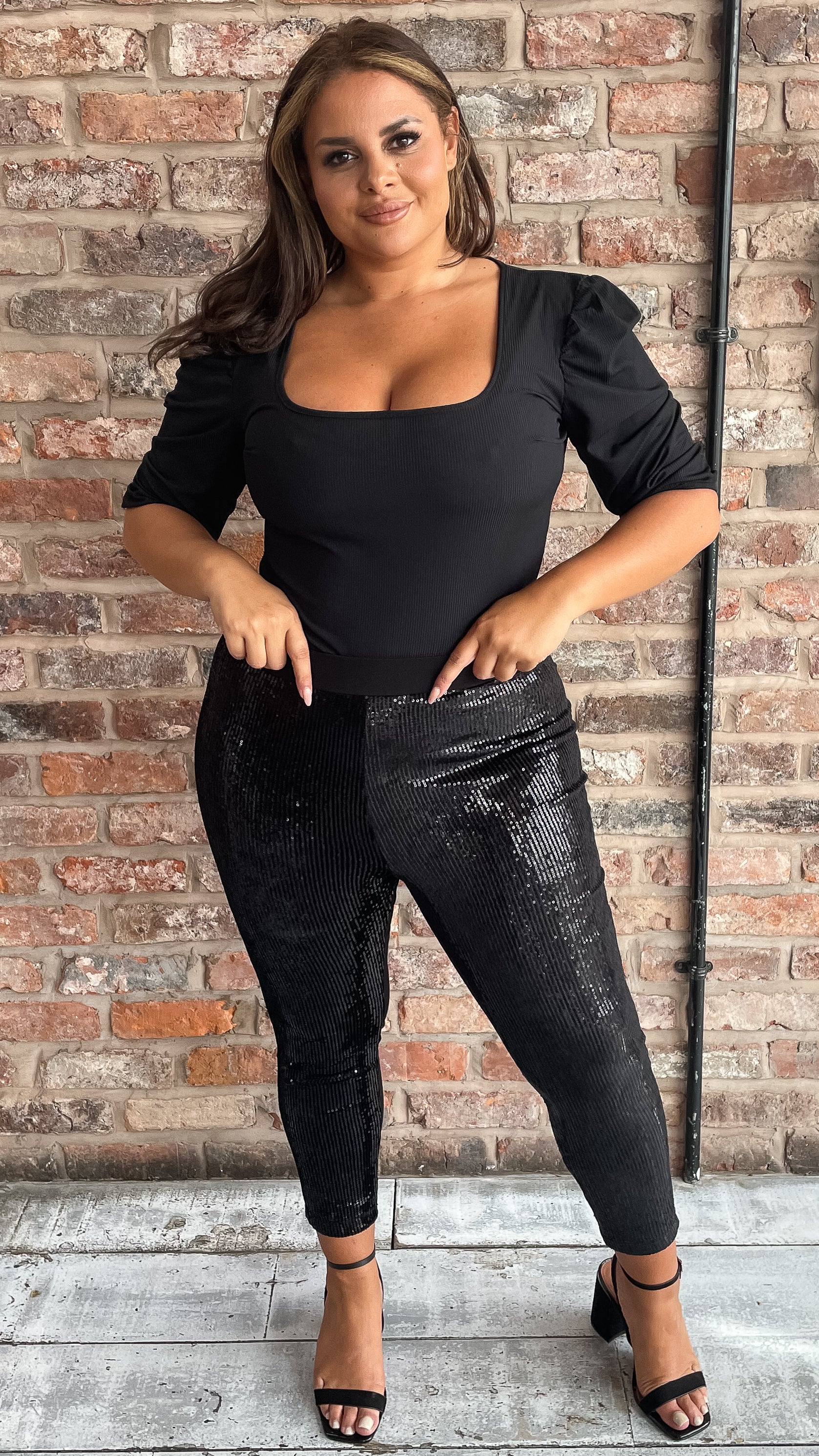 CurveWow Sequin Leggings Black