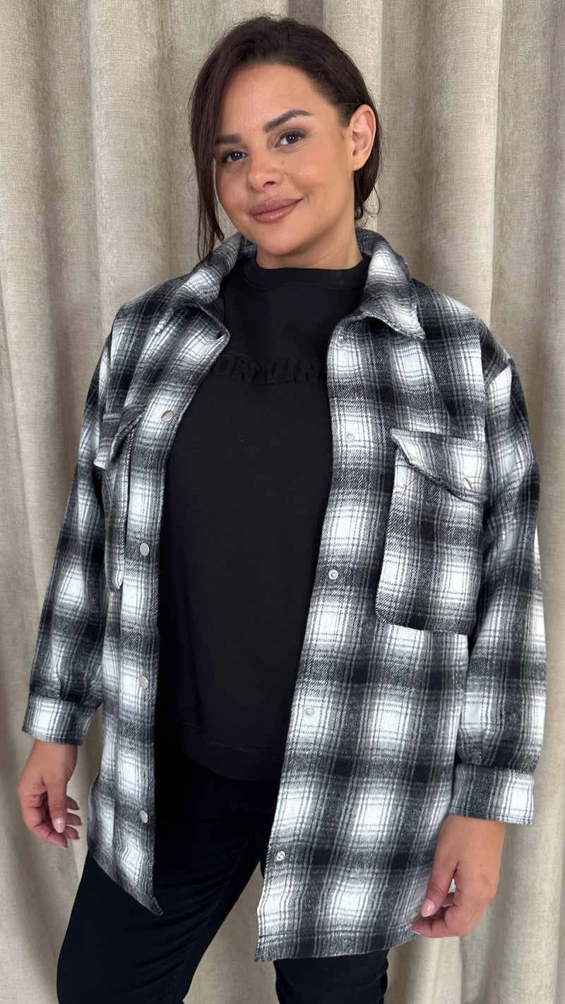 CurveWow Check Shacket Black Check