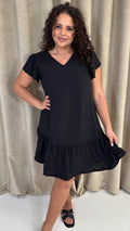 CurveWow Ruffle Tiered Mini Dress Black