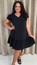 CurveWow Ruffle Tiered Mini Dress Black