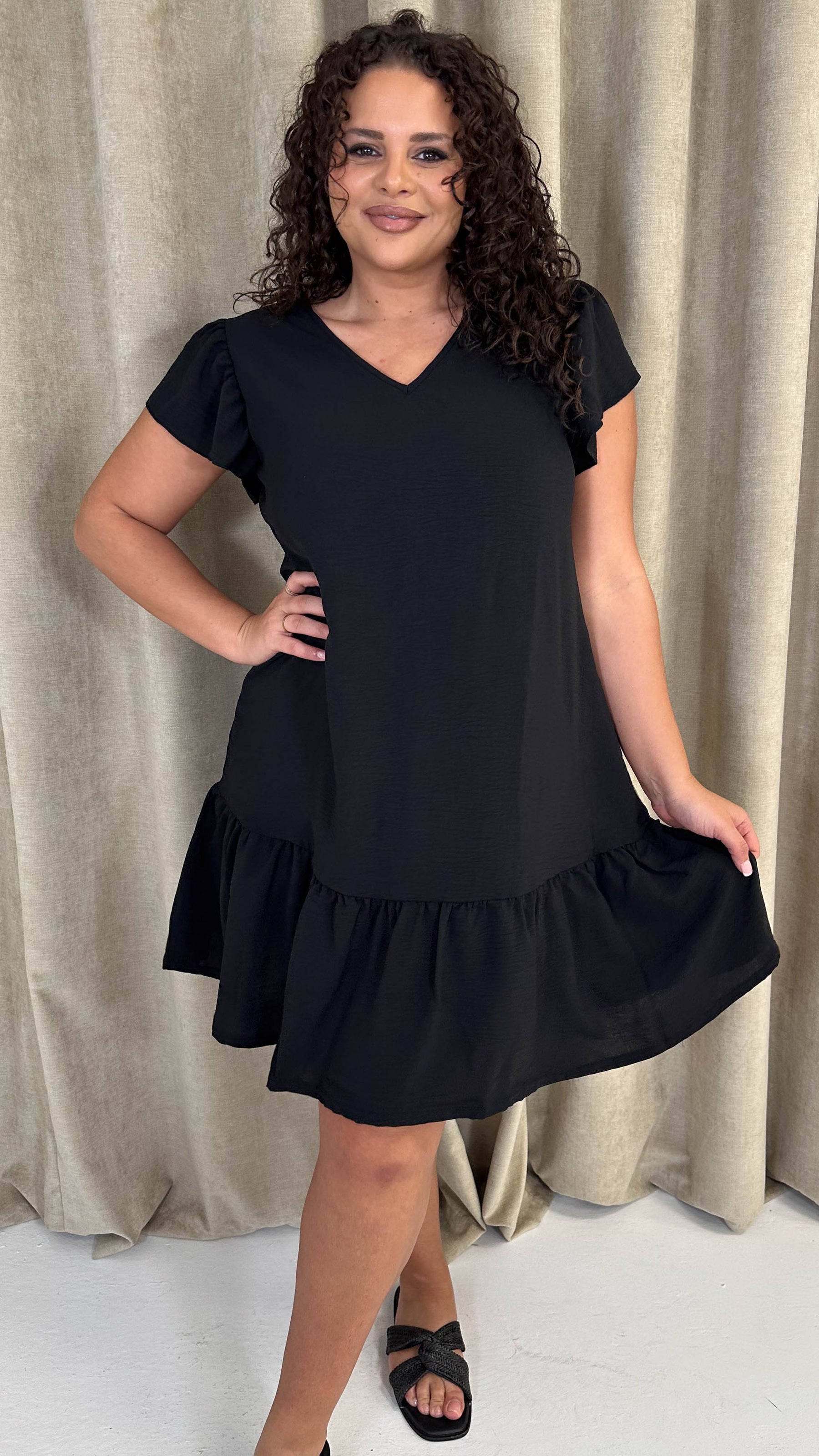 CurveWow Ruffle Tiered Mini Dress Black CurveWow Ruffle Tiered Mini Dress Black