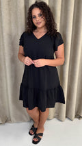 CurveWow Ruffle Tiered Mini Dress Black