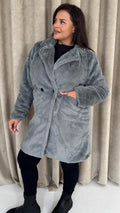 CurveWow Faux Fur Button Front Coat Grey