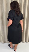 CurveWow Cotton Frill Sleeve Button Front Dress Black