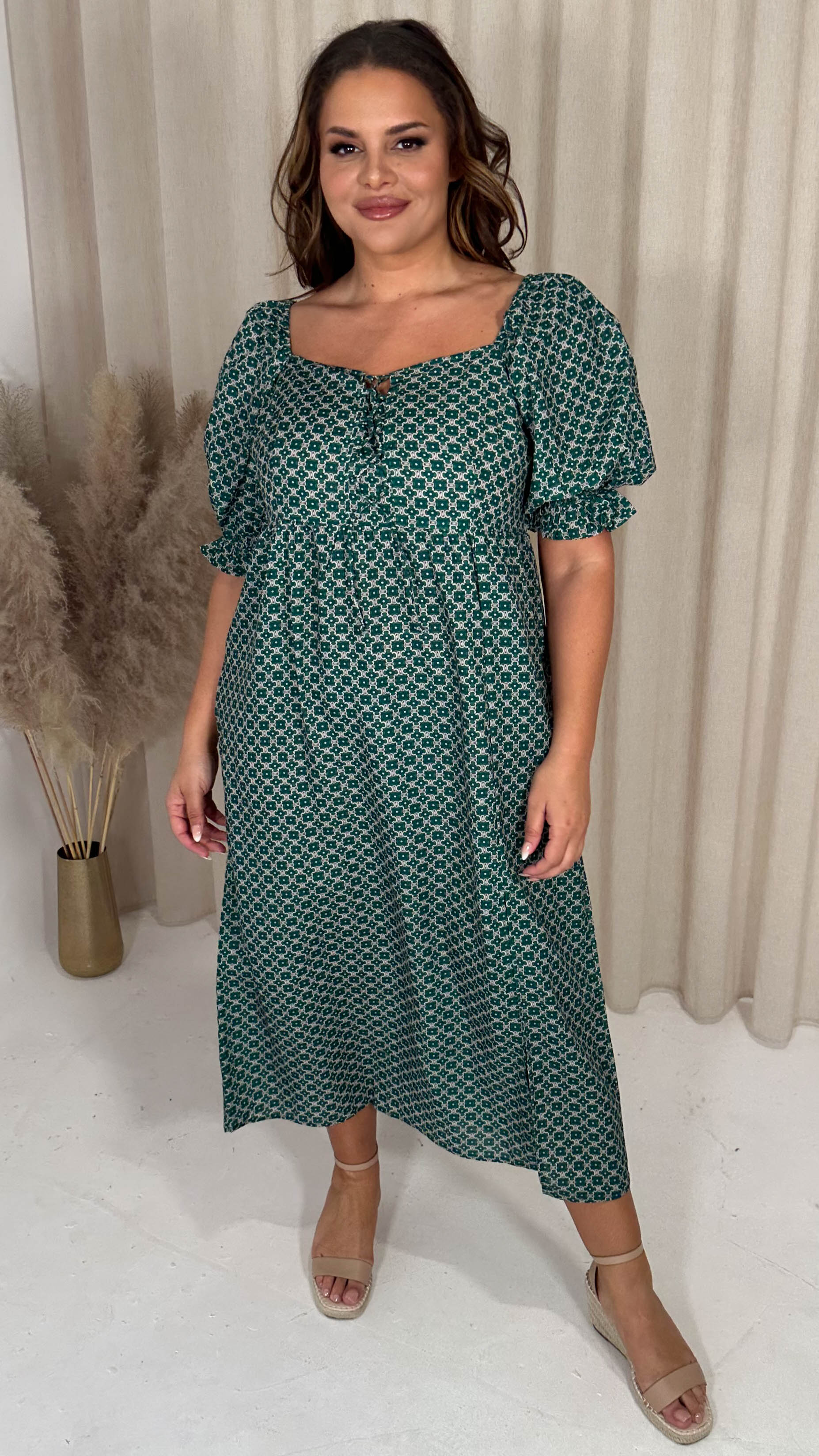 milkmaid green dress Ruffle Cotton Milkmaid Midi Dress