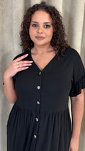 CurveWow Cotton Frill Sleeve Button Front Dress Black
