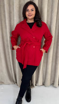 CurveWow Short Coat With Belt Red