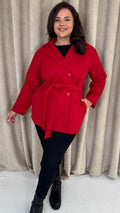CurveWow Short Coat With Belt Red