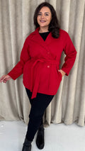 CurveWow Short Coat With Belt Red