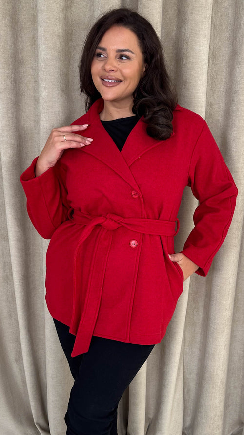 CurveWow Short Coat With Belt Red