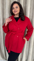 CurveWow Short Coat With Belt Red