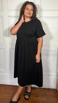 CurveWow Elasticated Waist Pocket Midi Dress Black