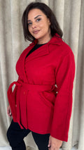 CurveWow Short Coat With Belt Red