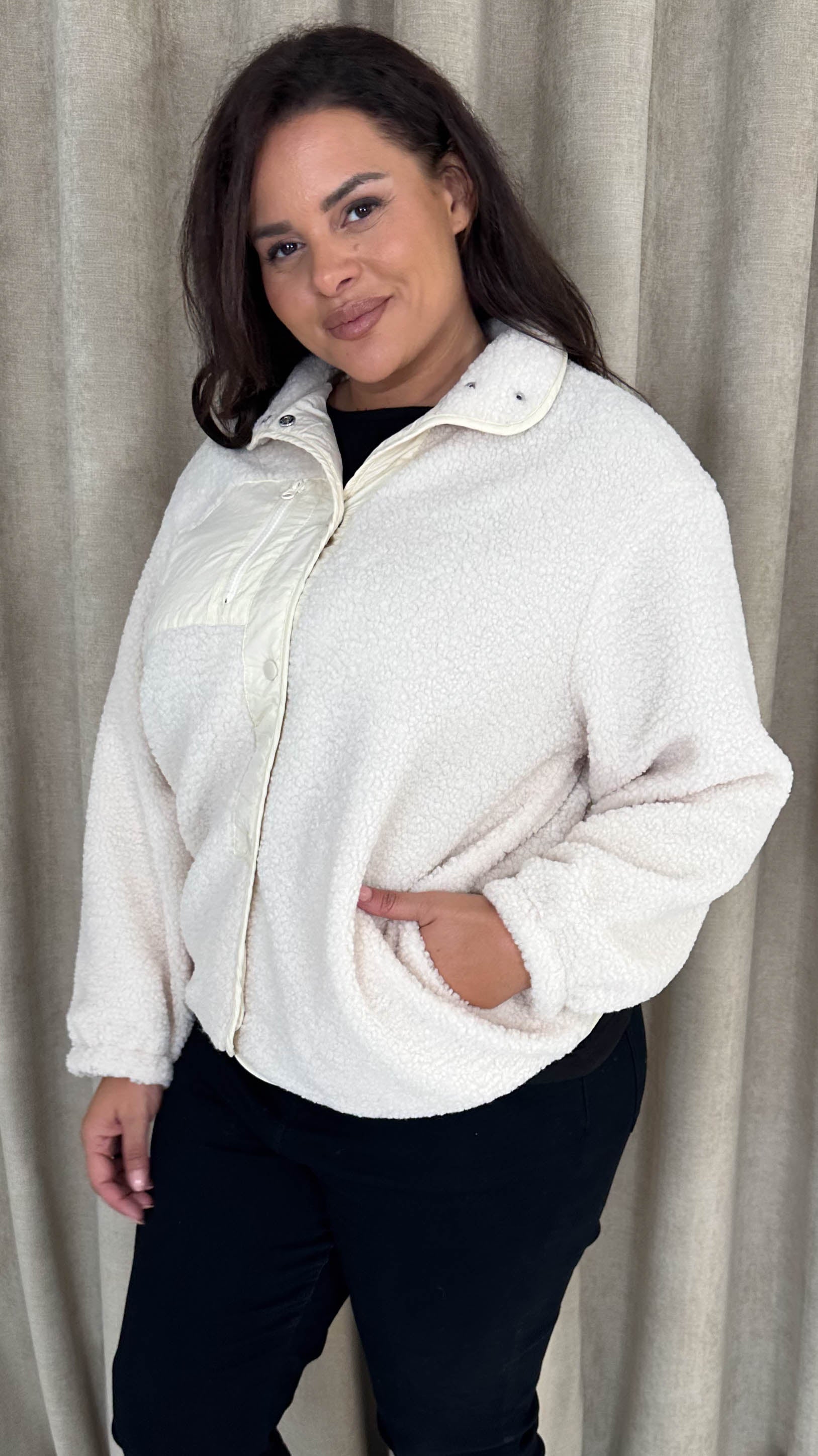 CurveWow Borg Teddy Jacket Cream