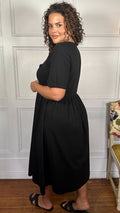 CurveWow Elasticated Waist Pocket Midi Dress Black