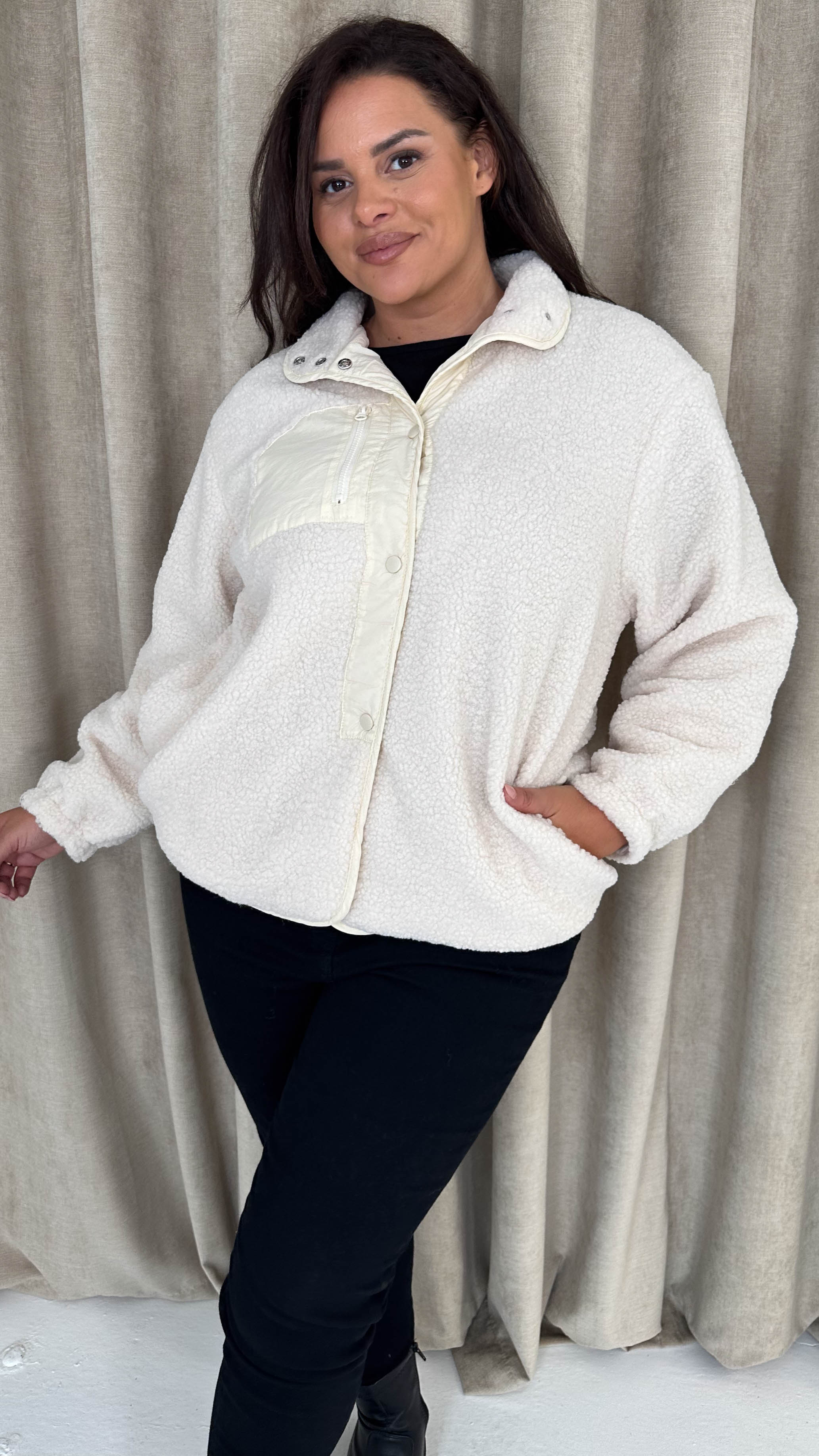 CurveWow Borg Teddy Jacket Cream