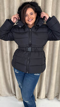 CurveWow Faux Fur Hooded Puffa Coat Black
