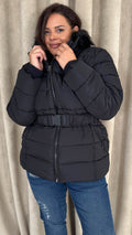 CurveWow Faux Fur Hooded Puffa Coat Black