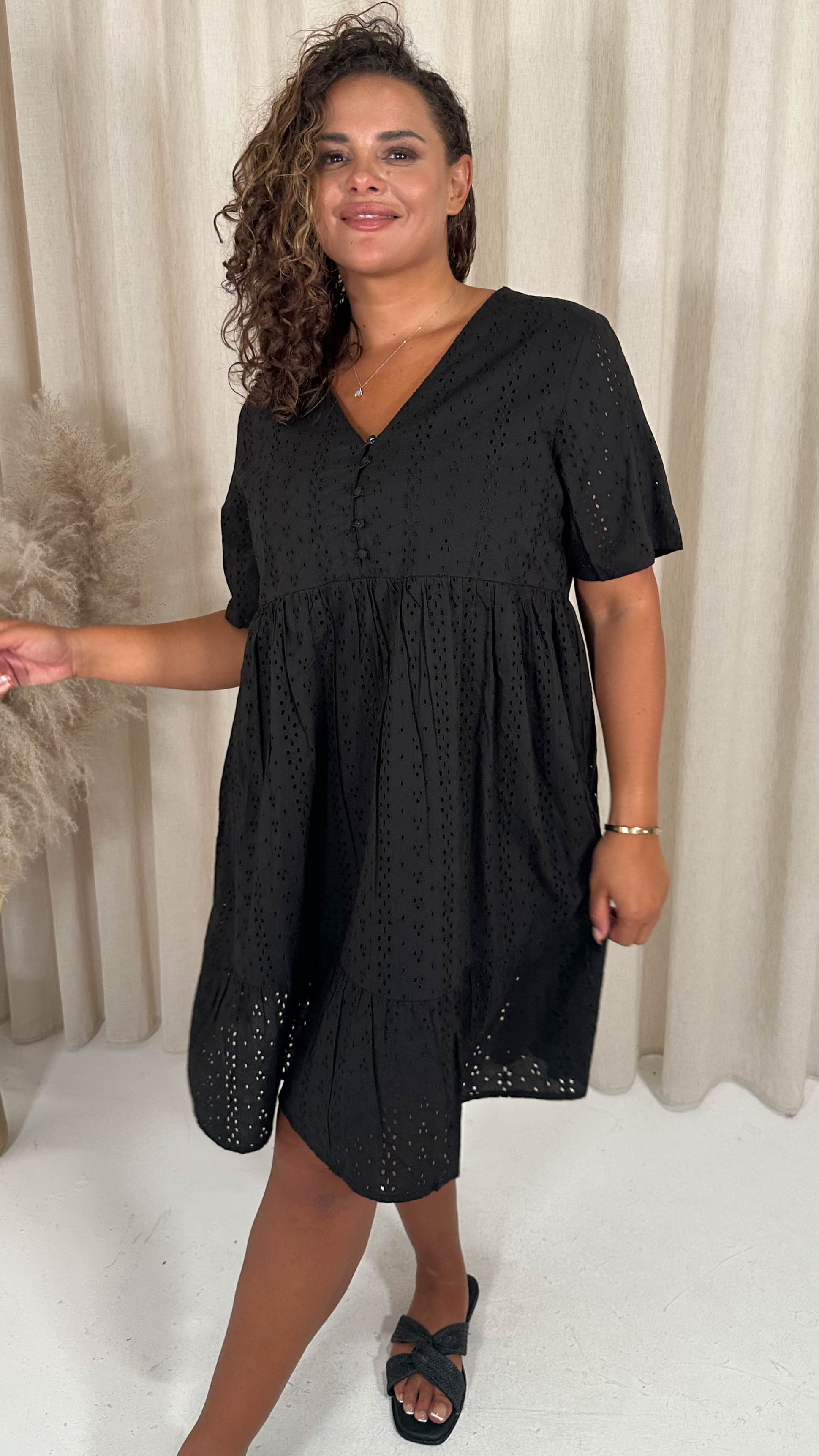 CurveWow Broderie Tea Dress Black