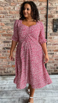 CurveWow Sweetheart Neck Midi Dress Red Floral