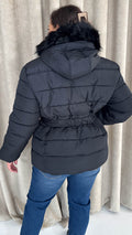 CurveWow Faux Fur Hooded Puffa Coat Black