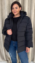 CurveWow Faux Fur Hooded Puffa Coat Black