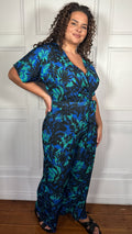 CurveWow Printed Slinky Wrap Jumpsuit Green Tropical