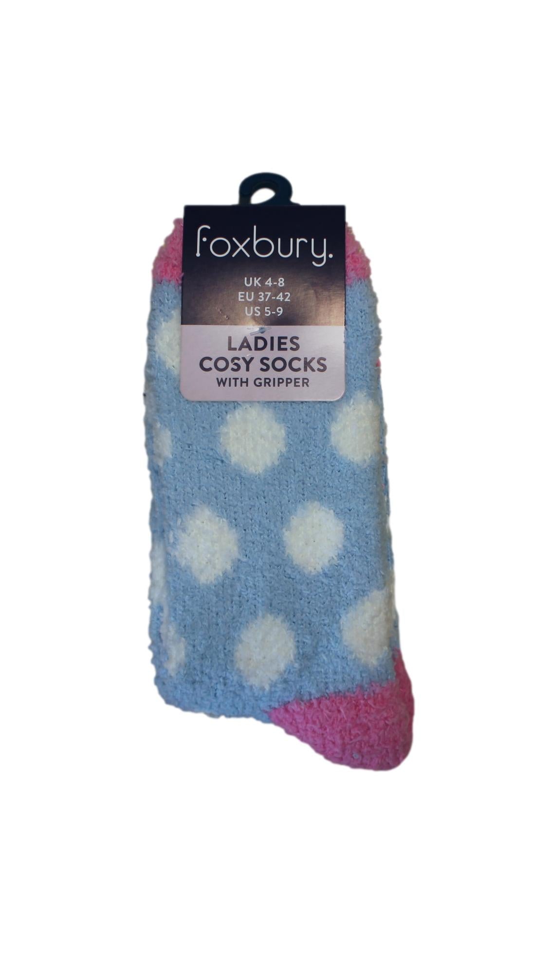 Single Pair Cosy Socks With Gripper Light Blue Spot
