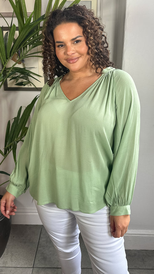 CurveWow Cheese Cloth Vneck Top Green