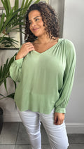 CurveWow Cheese Cloth Vneck Top Green