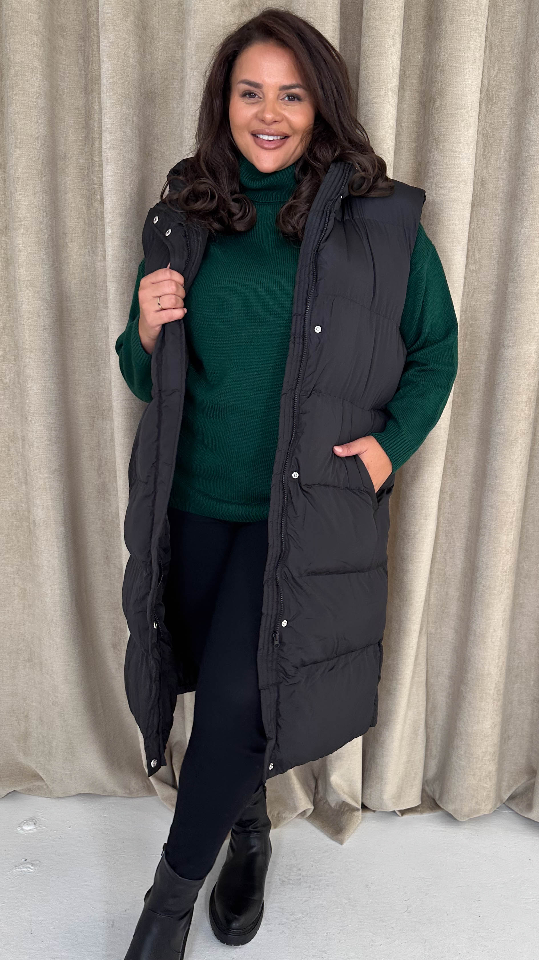 CurveWow Hooded Longline Gilet Black