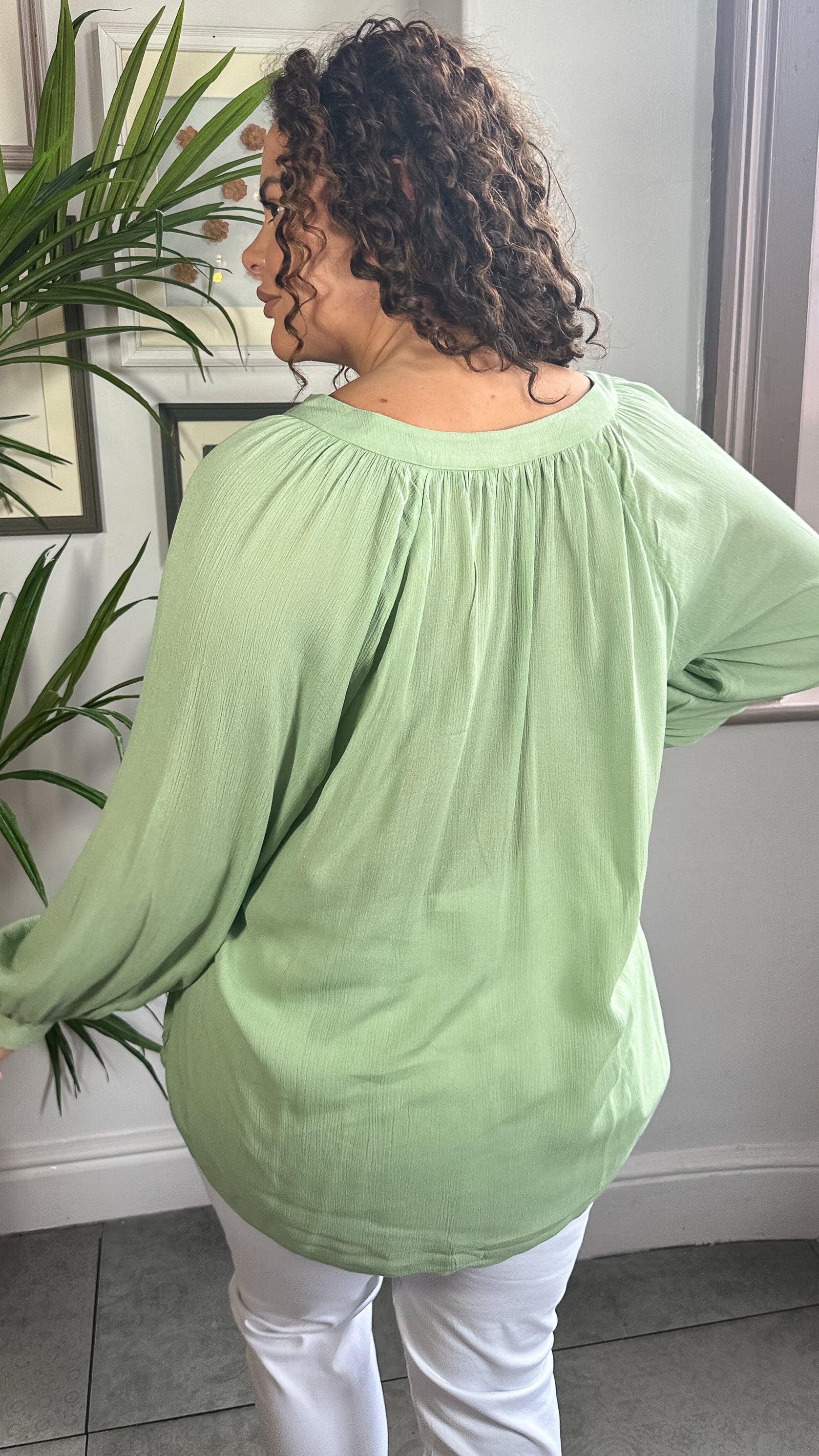 CurveWow Cheese Cloth Vneck Top Green
