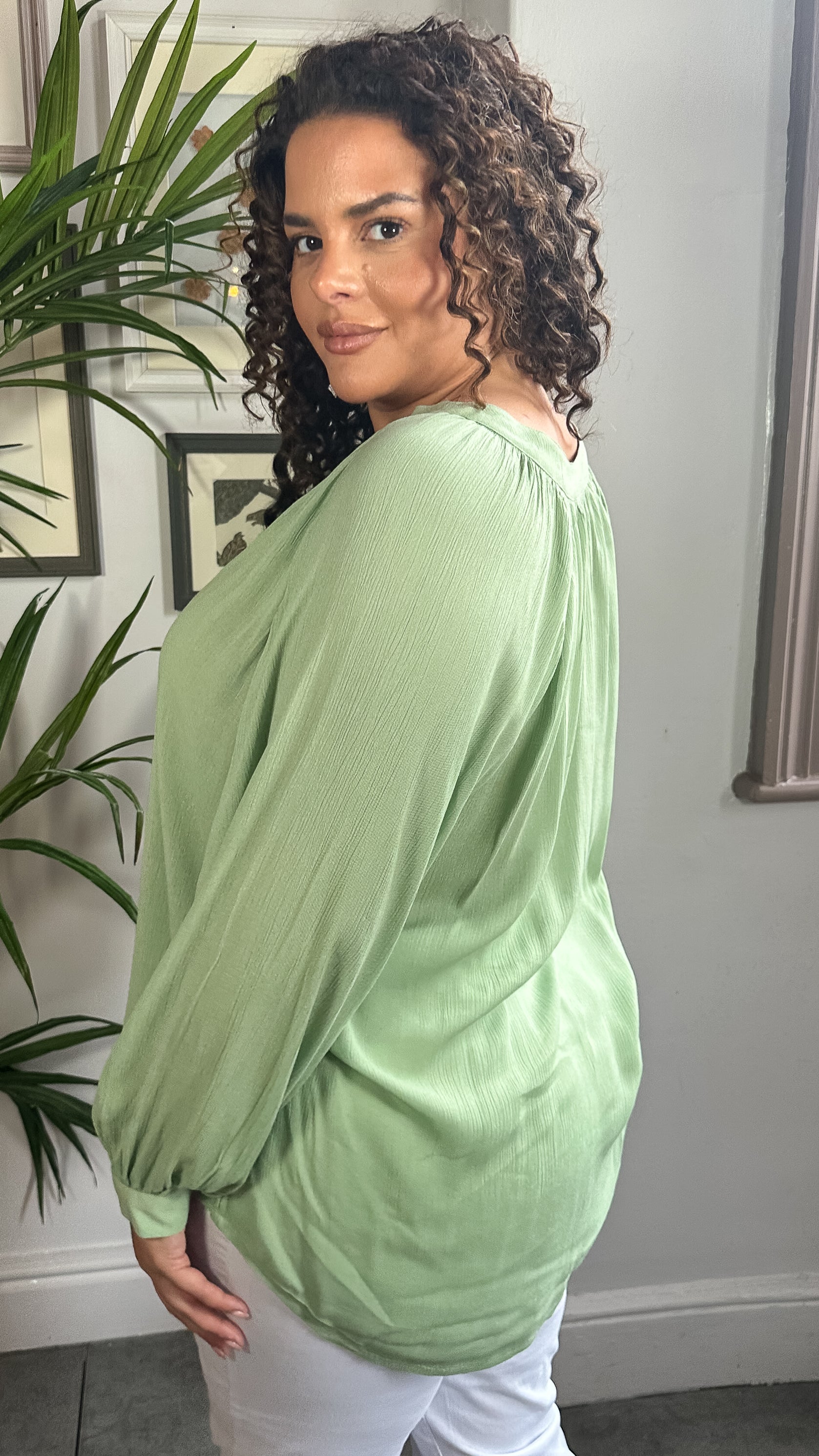 CurveWow Cheese Cloth Vneck Top Green