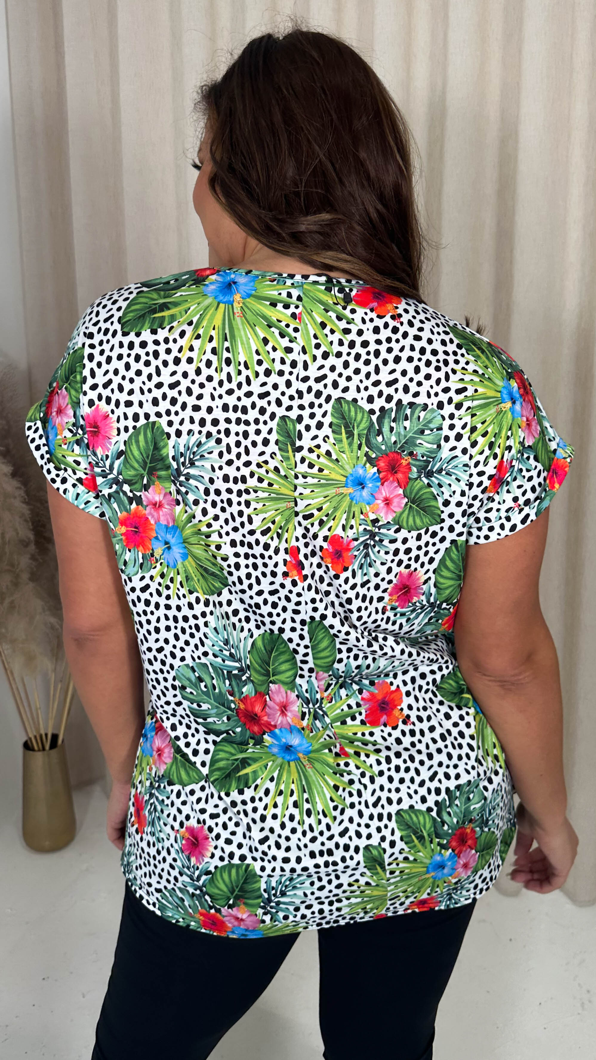 CurveWow Drop Shoulder Split Front Tunic Spot Palm