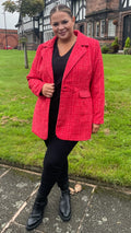 CurveWow Double Breasted Boucle Jacket Red