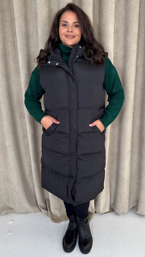CurveWow Hooded Longline Gilet Black