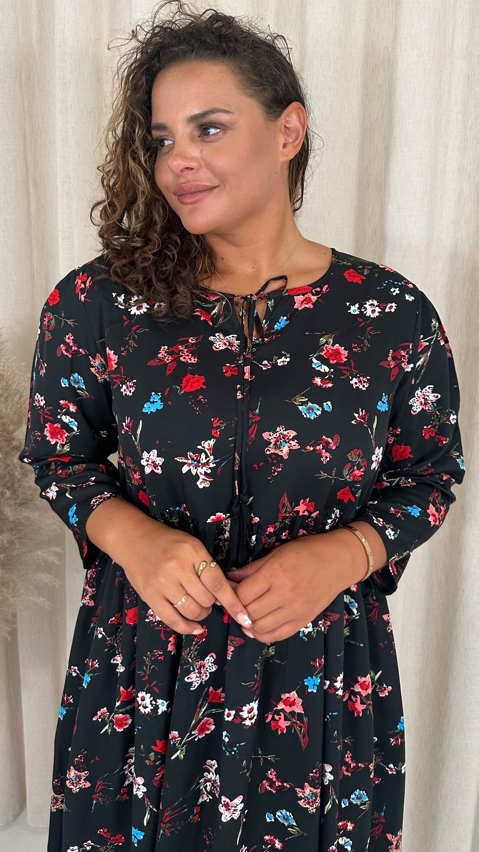 CurveWow Tassel Midaxi Dress Black Floral