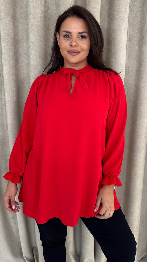 CurveWow Tie Neck Swing Top Red