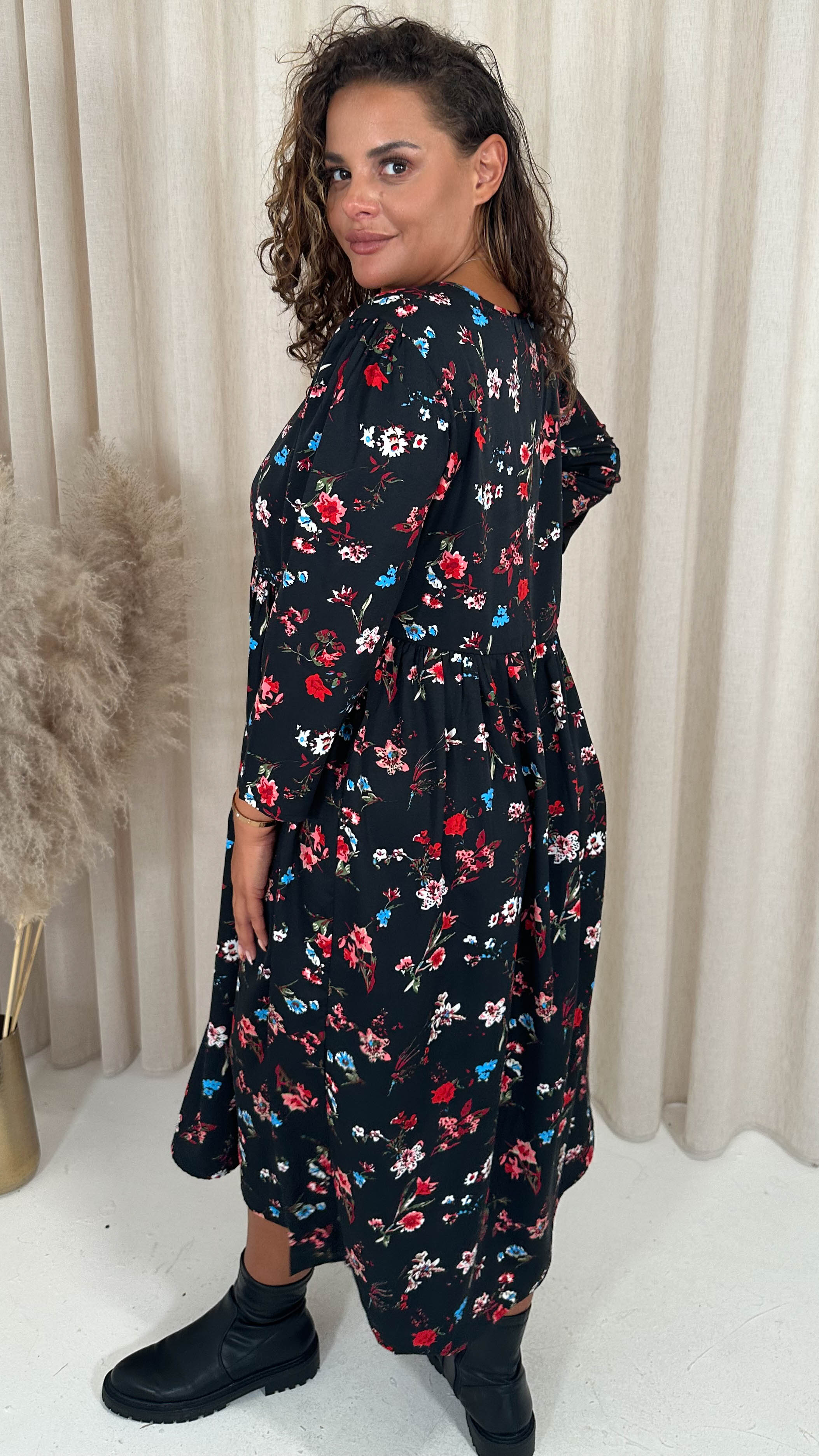 CurveWow Tassel Midaxi Dress Black Floral