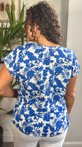 CurveWow Woven Curved Hem Tee Blue Floral