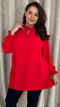CurveWow Tie Neck Swing Top Red